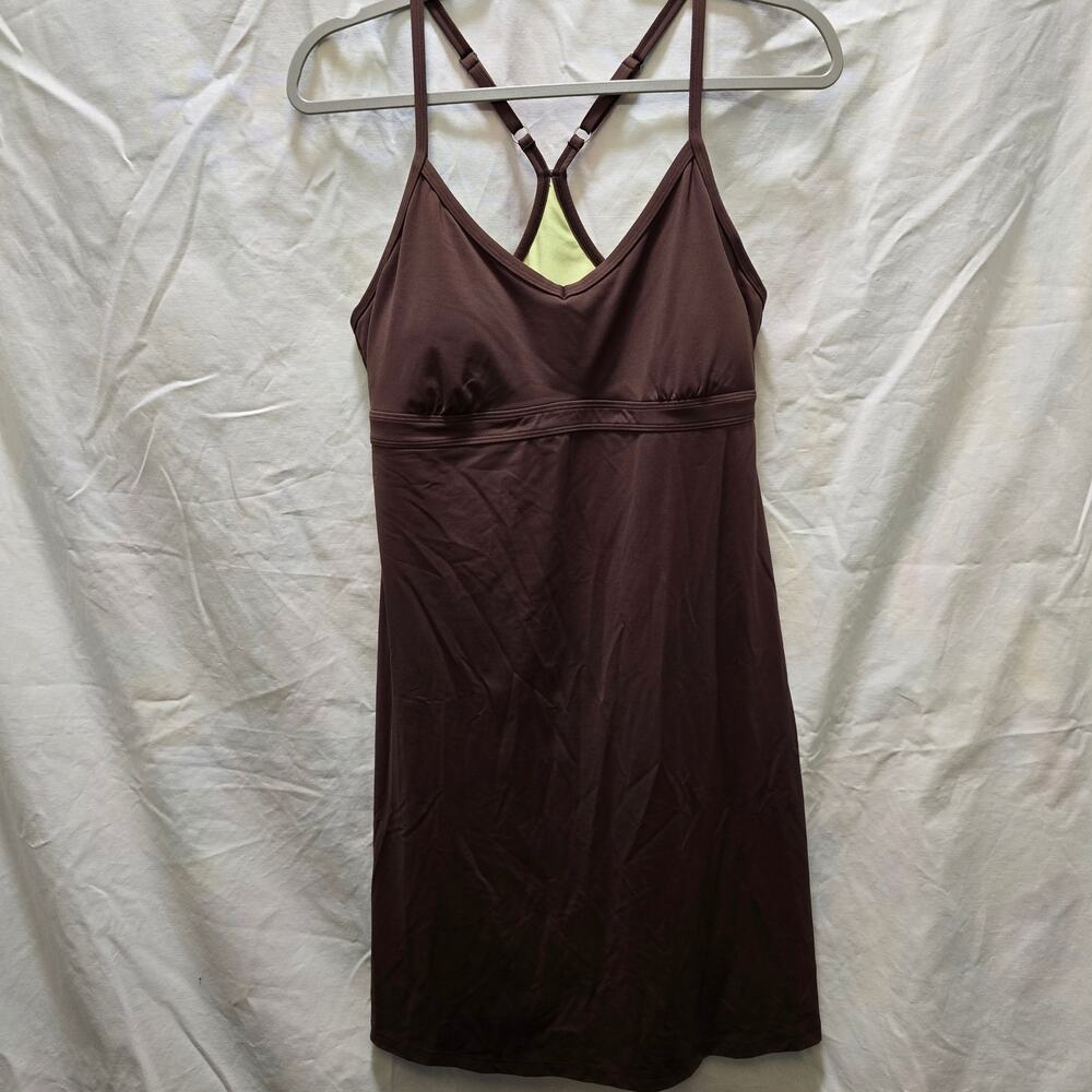 Athleta brown tennis swim beach dress large Y back removable padding support